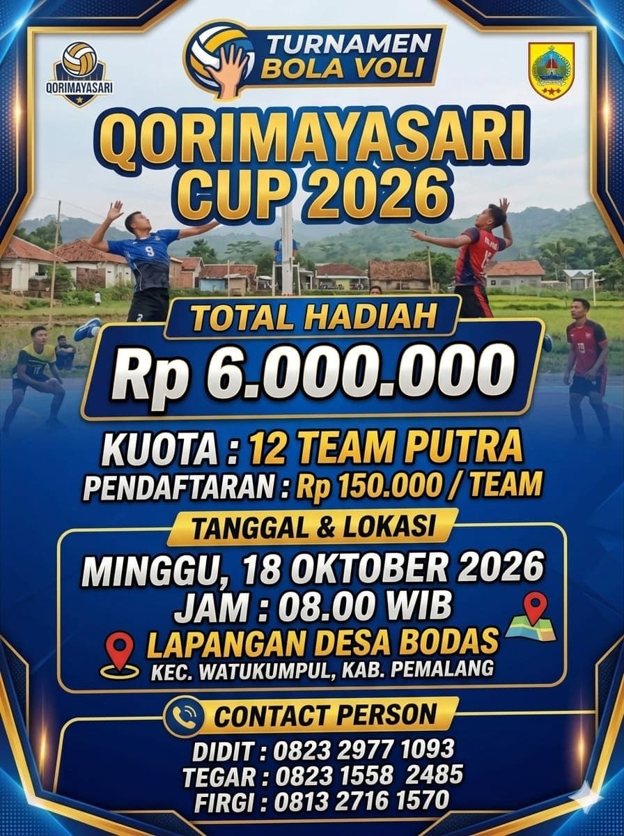 Cover Turnamen Bola Voli Qorimayasari Cup 2026 Digelar di Lapangan Desa Bodas